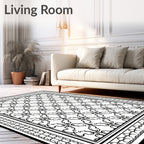Intricate Black White Swirl Motif Rug