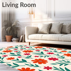 Orange Red Floral Pattern Rug
