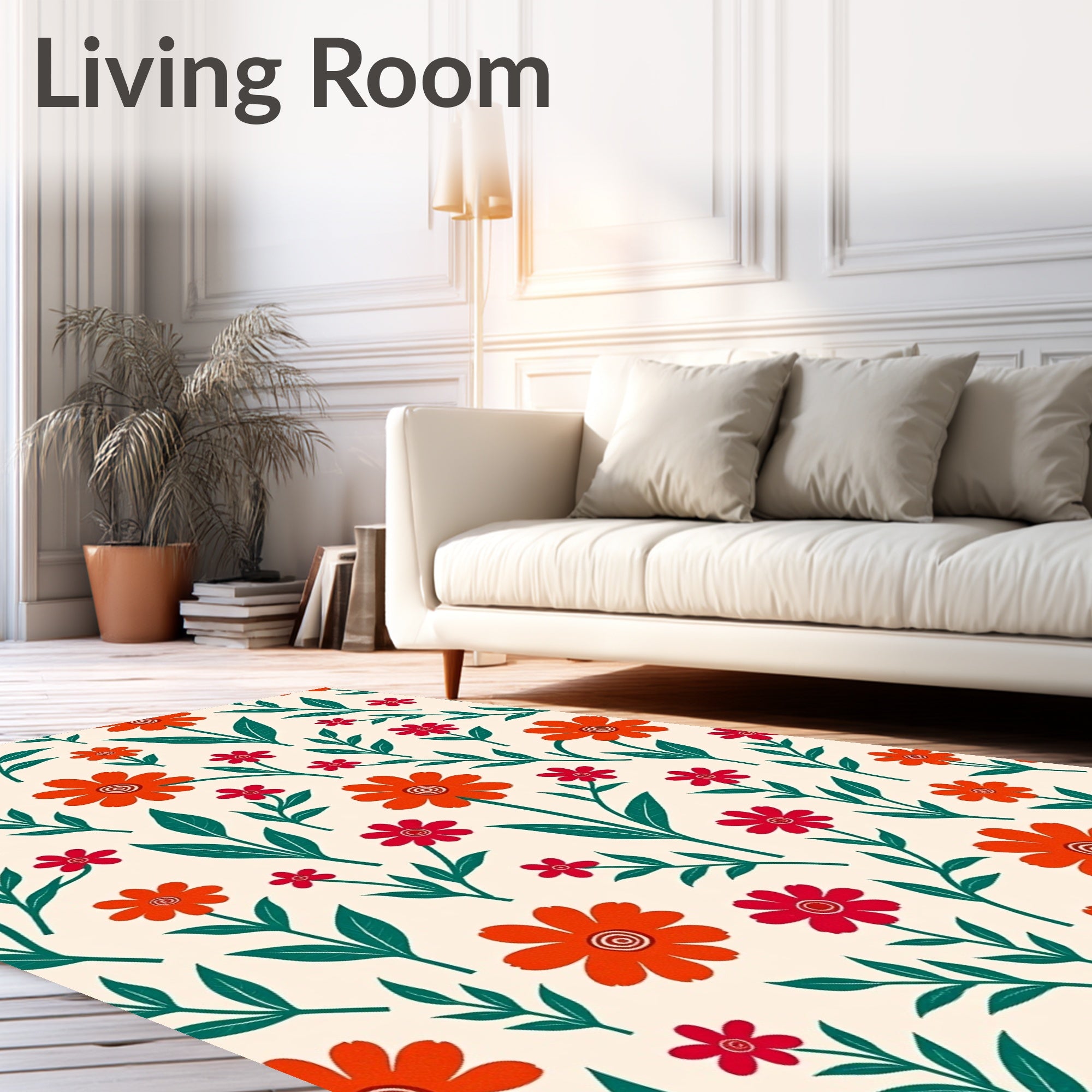 Orange Red Floral Pattern Rug