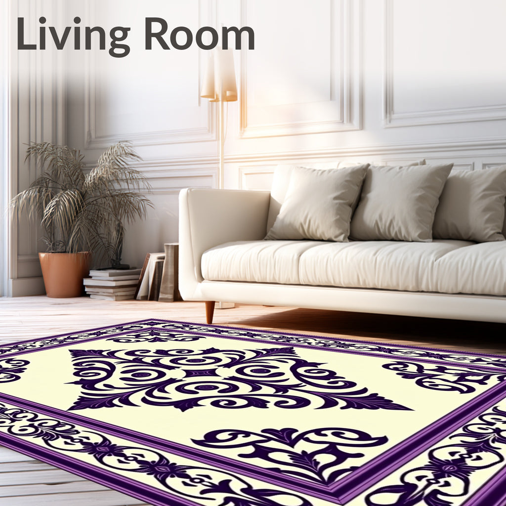 Elegant Purple Floral Scroll Frame Rug