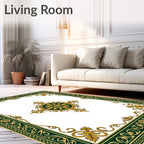 Elegant Green Gold Flourish Pattern Rug