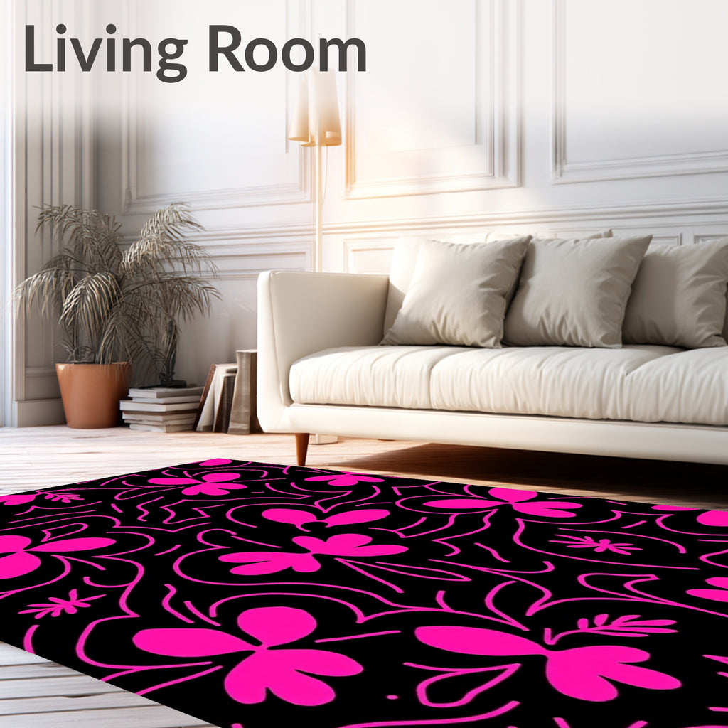 Bold Pink Floral Swirls Pattern Rug