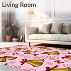 Golden Bells With Red Ribbons Pink Rug