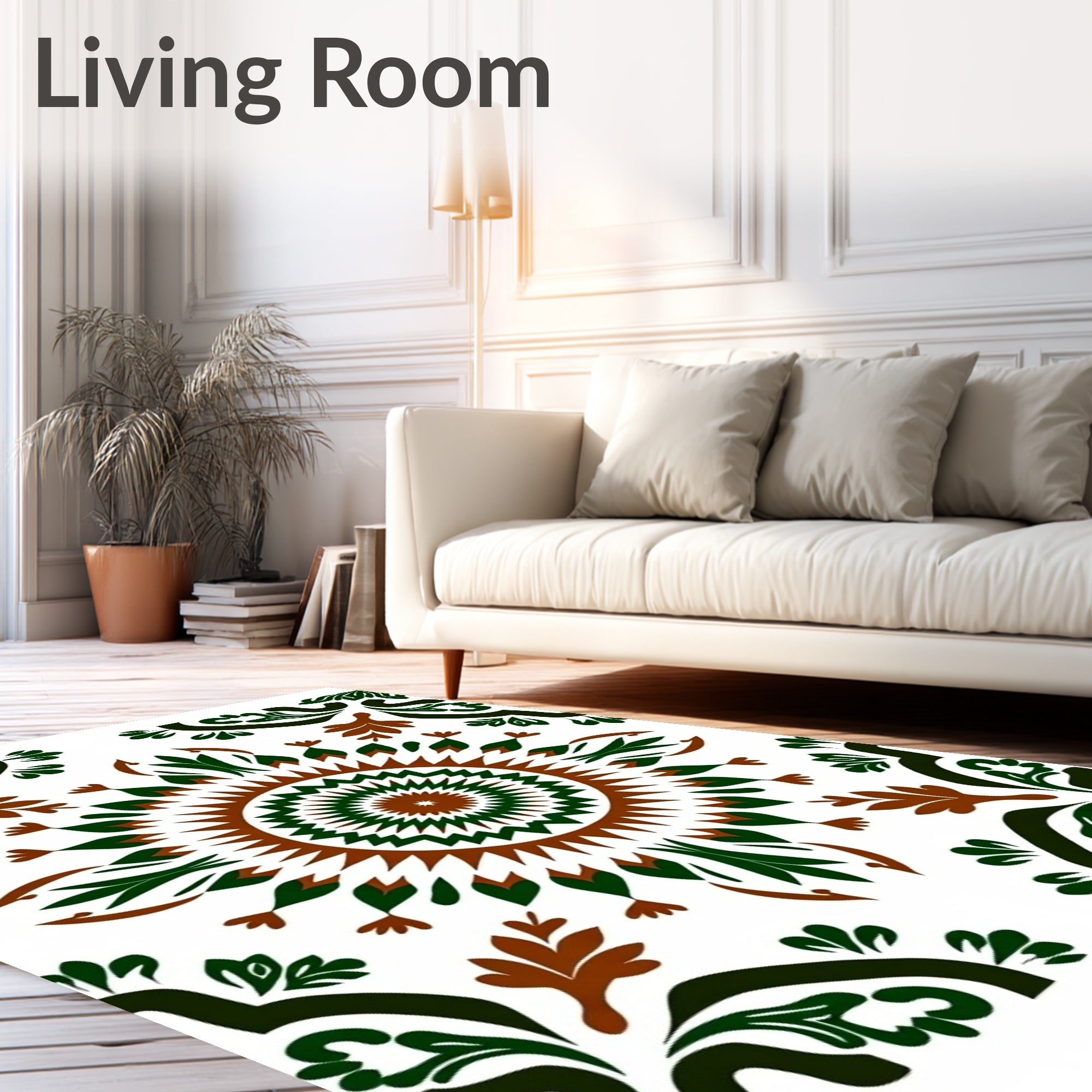 Radial Floral Pattern with Leaf Accents Rug