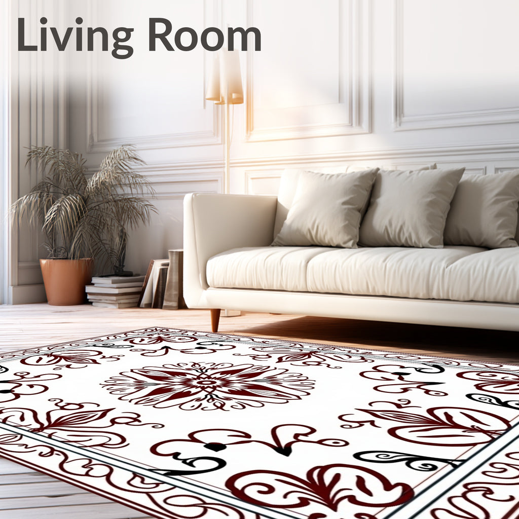 Maroon Black Floral Symmetry Rug