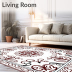 Maroon Black Floral Symmetry Rug