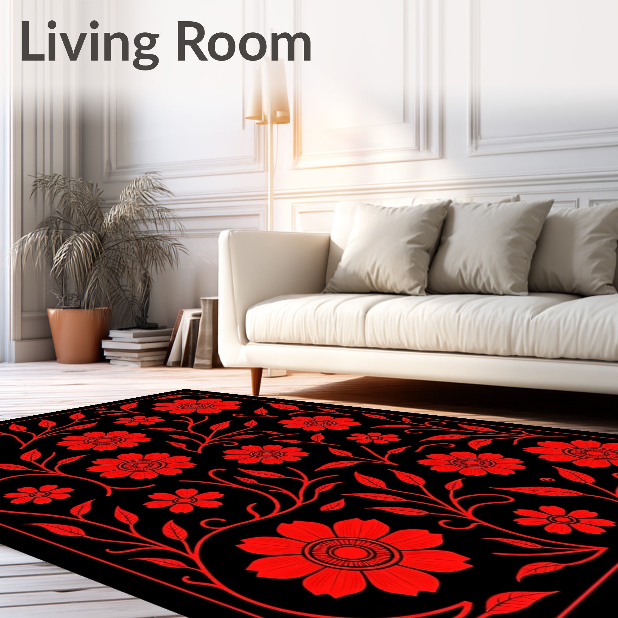 Red Floral Vine Pattern Rug