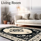 Classic Black Ivory Floral Scroll Rug