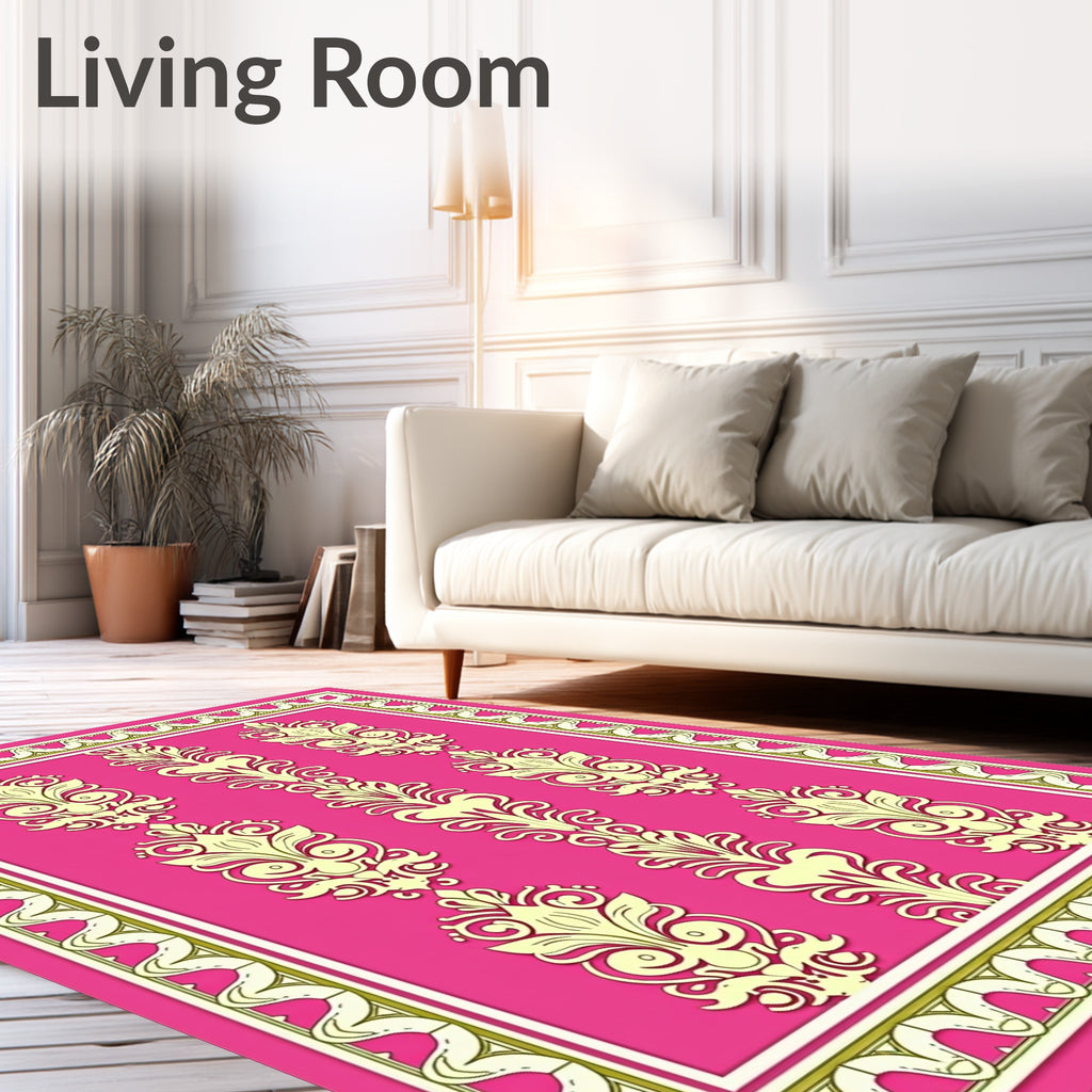 Cream Floral Design on Hot Pink Rug