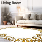 Elegant Gold Scrollwork Frame Motif Rug