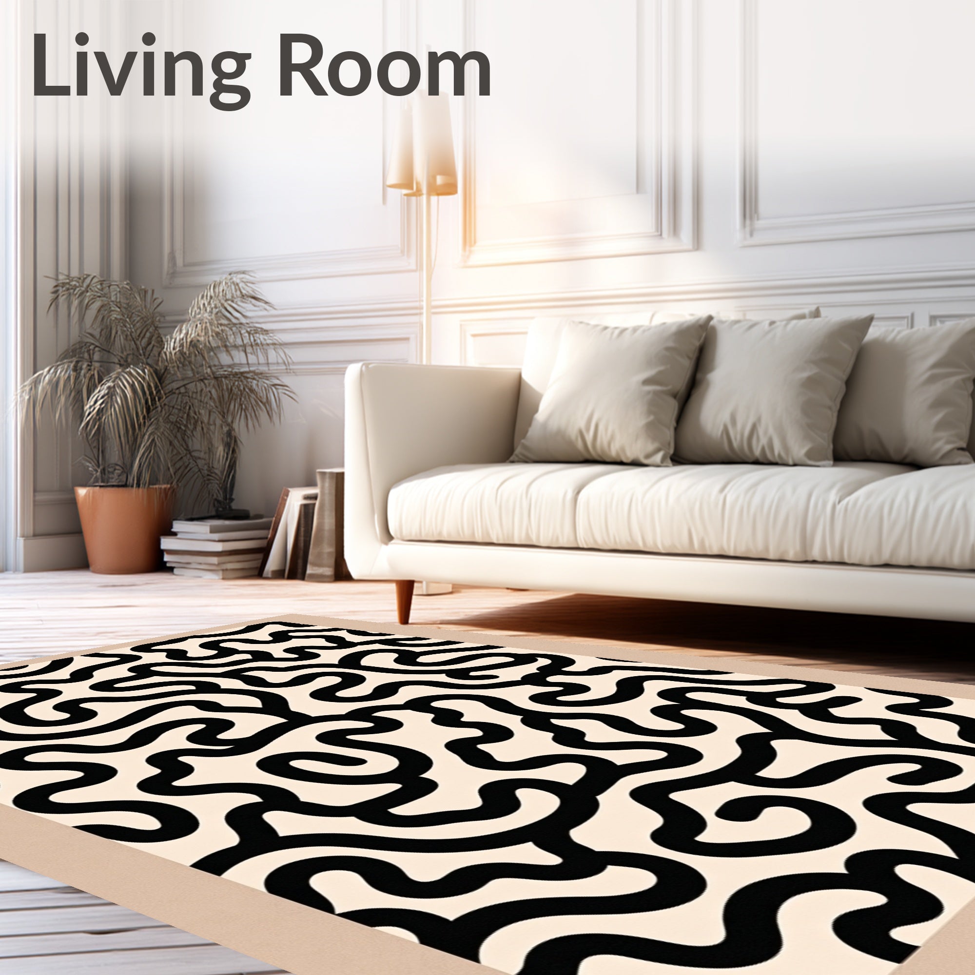 Abstract Black Swirl Pattern Rug