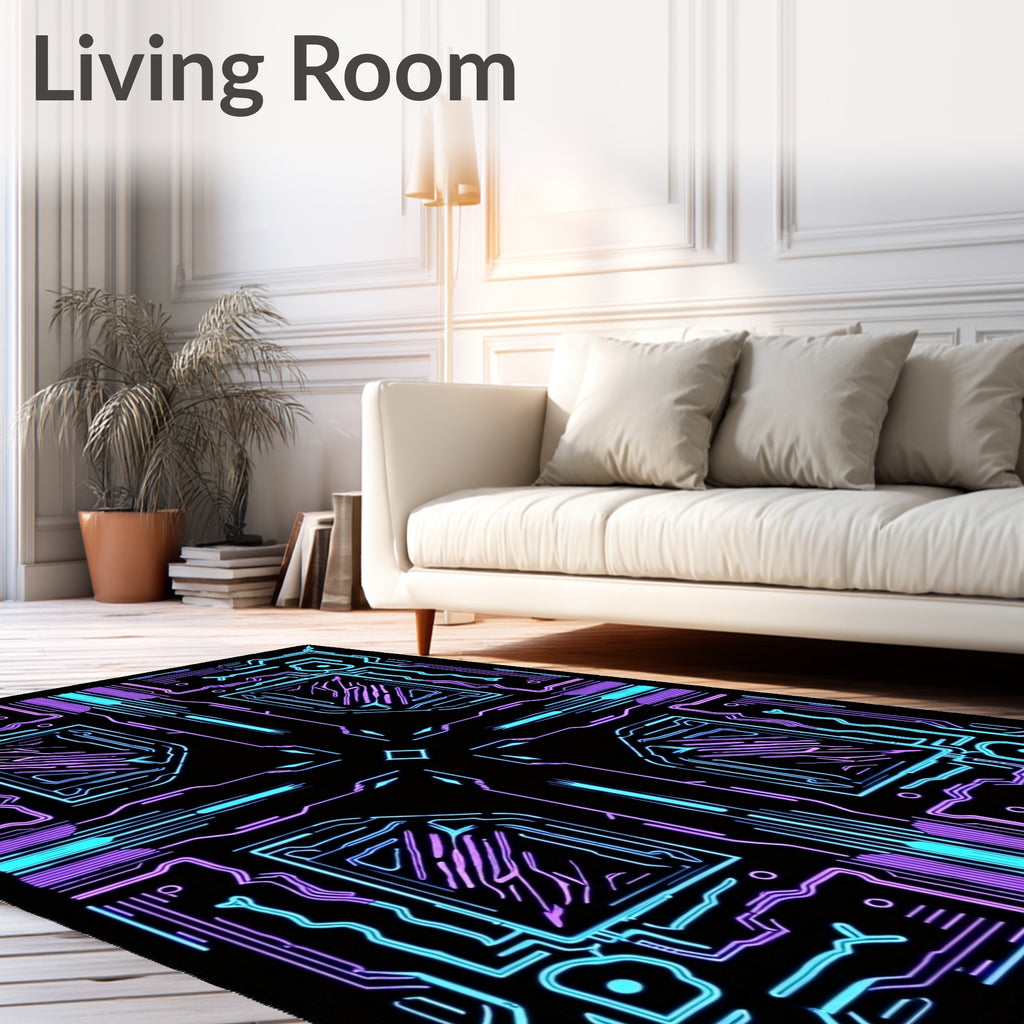 Circuitry Pattern Neon Glow Rug