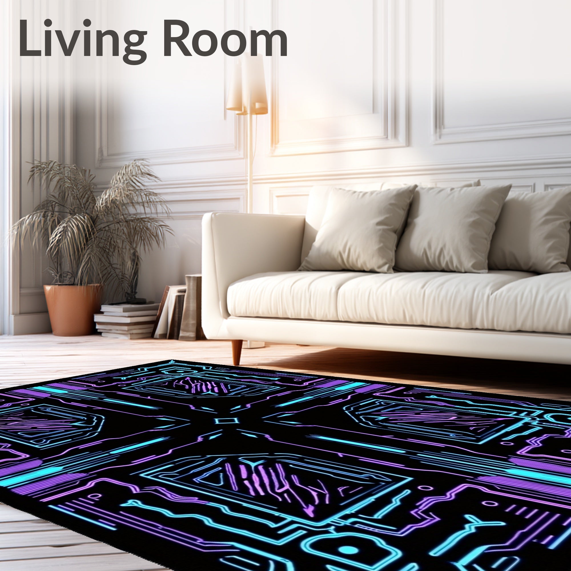 Circuitry Pattern Neon Glow Rug