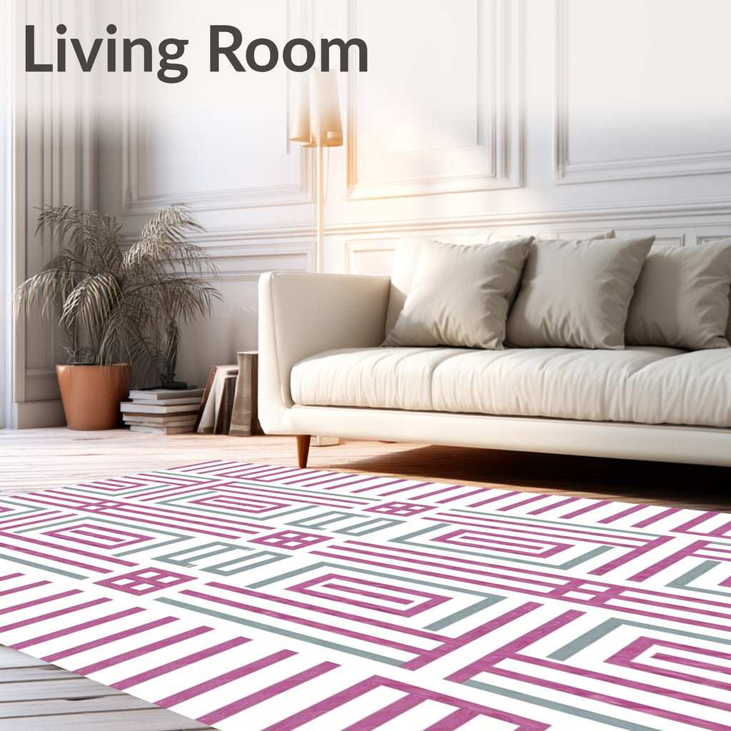 Geometric Pink Teal Grid Pattern Rug