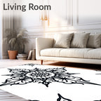 Intricate Black Floral Starburst Pattern Rug