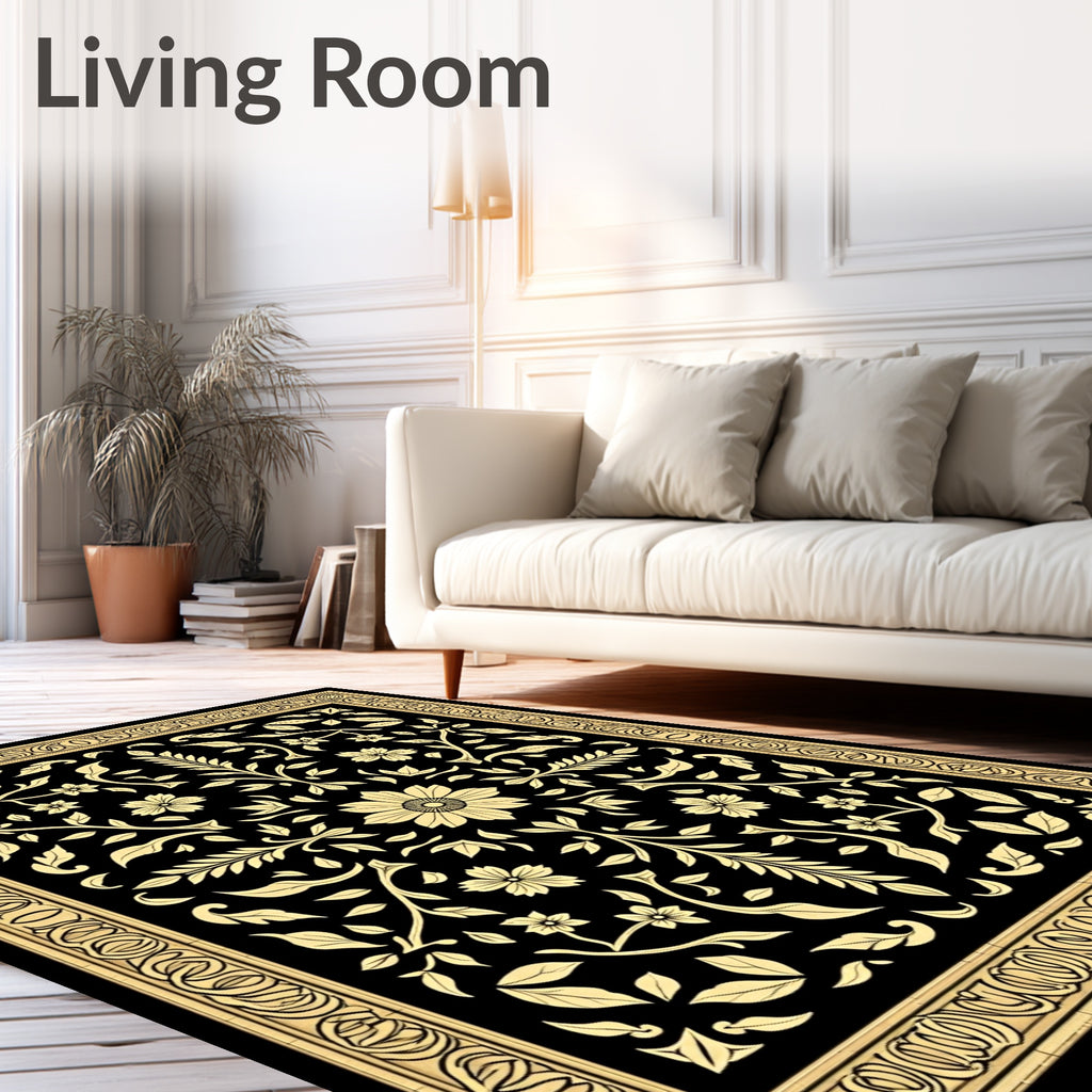 Ornate Floral Black Gold Rug