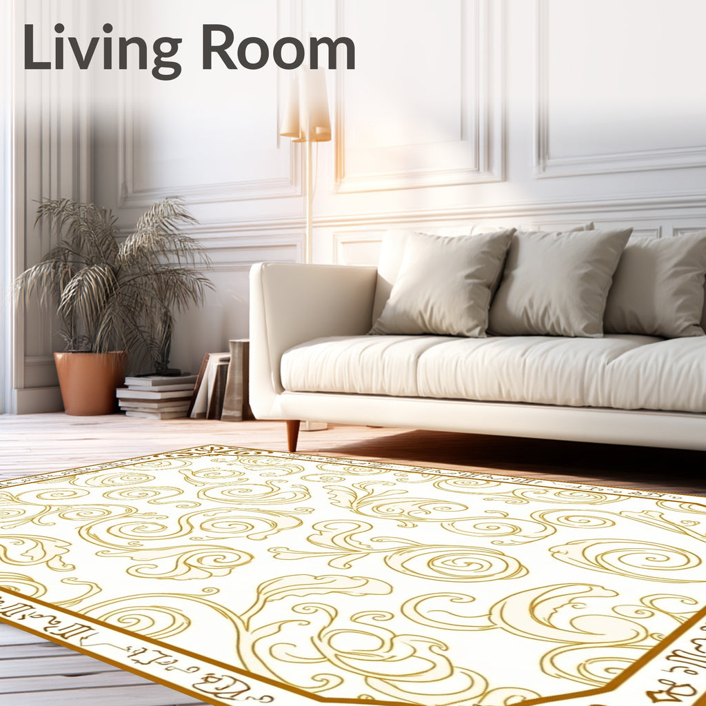 Golden Scrollwork Vine Pattern Rug