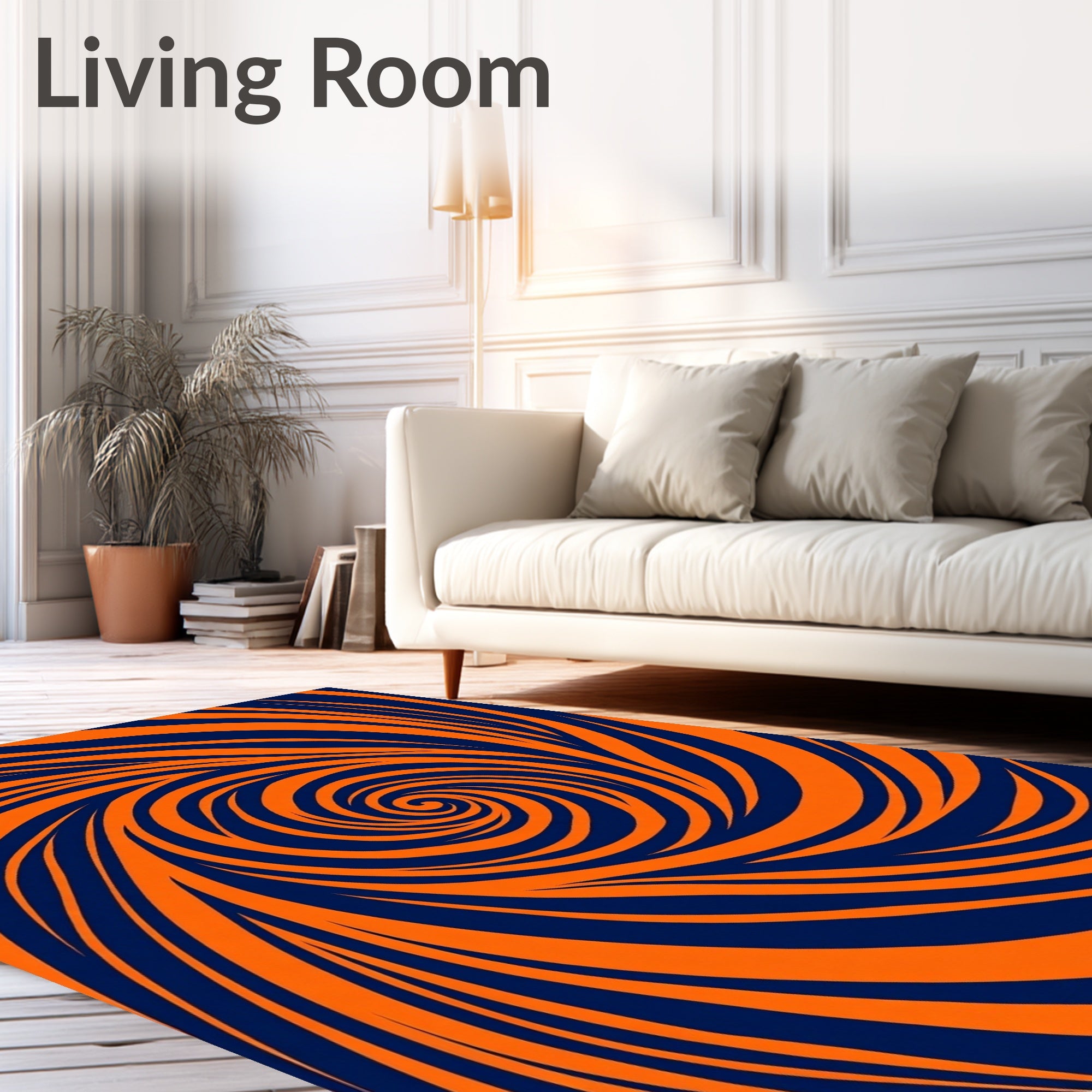 Orange Navy Swirl Pattern Rug