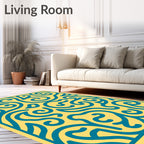 Bold Teal Swirl Organic Pattern Rug