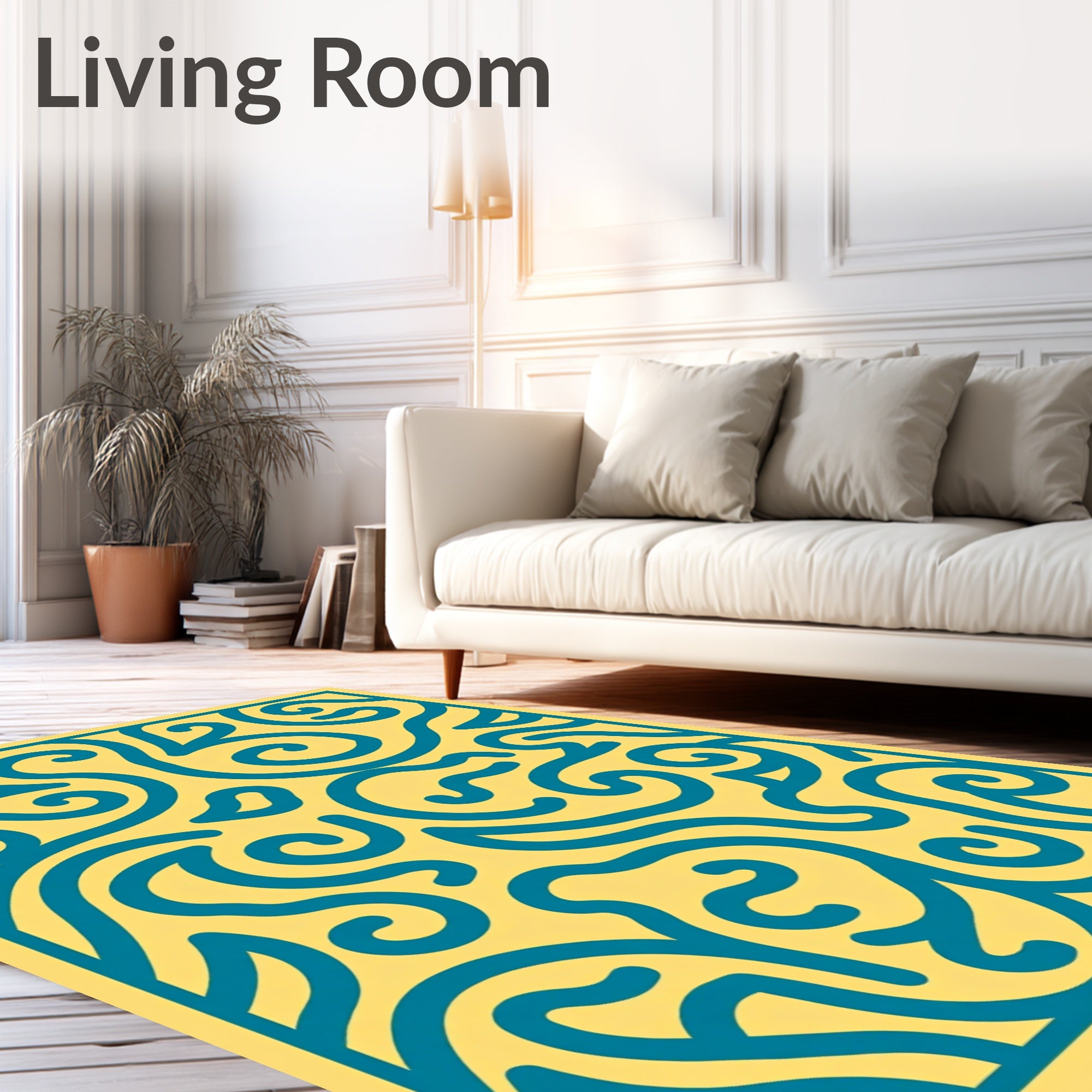 Bold Teal Swirl Organic Pattern Rug