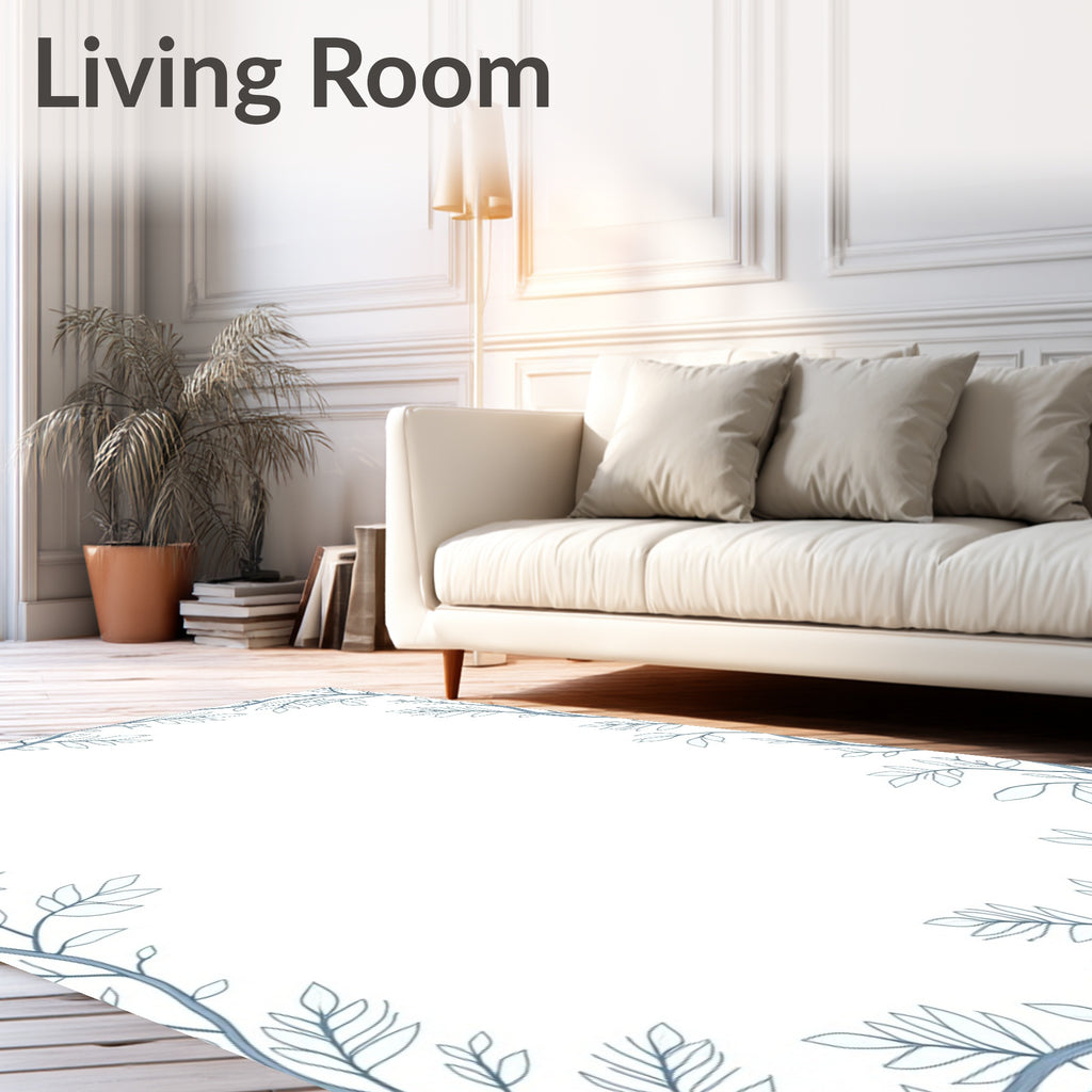 Soft Blue Vine Leaf Border Rug