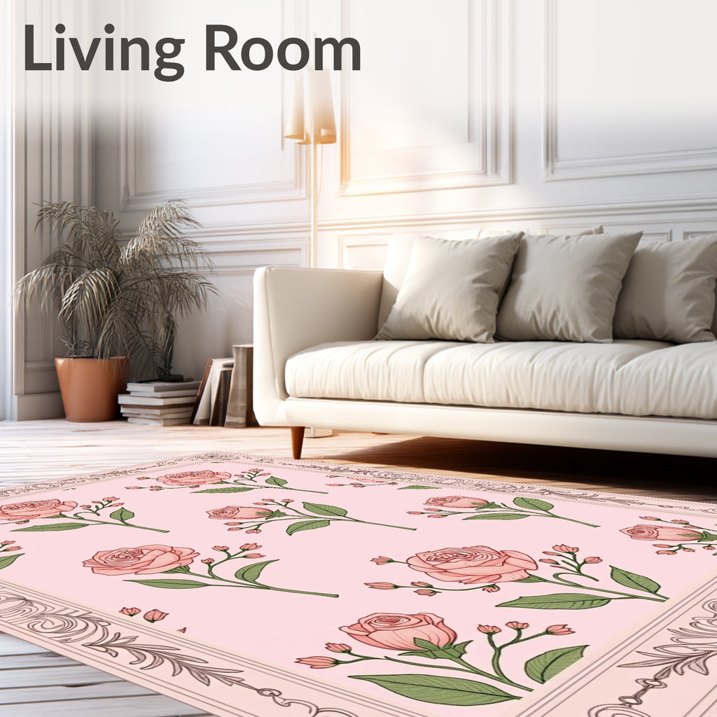 Vintage Pink Rose Floral Pattern Rug