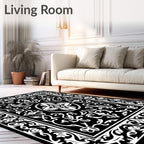 Ornate Flourish Black White Intricate Rug