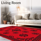 Red Black Floral Pattern Rug
