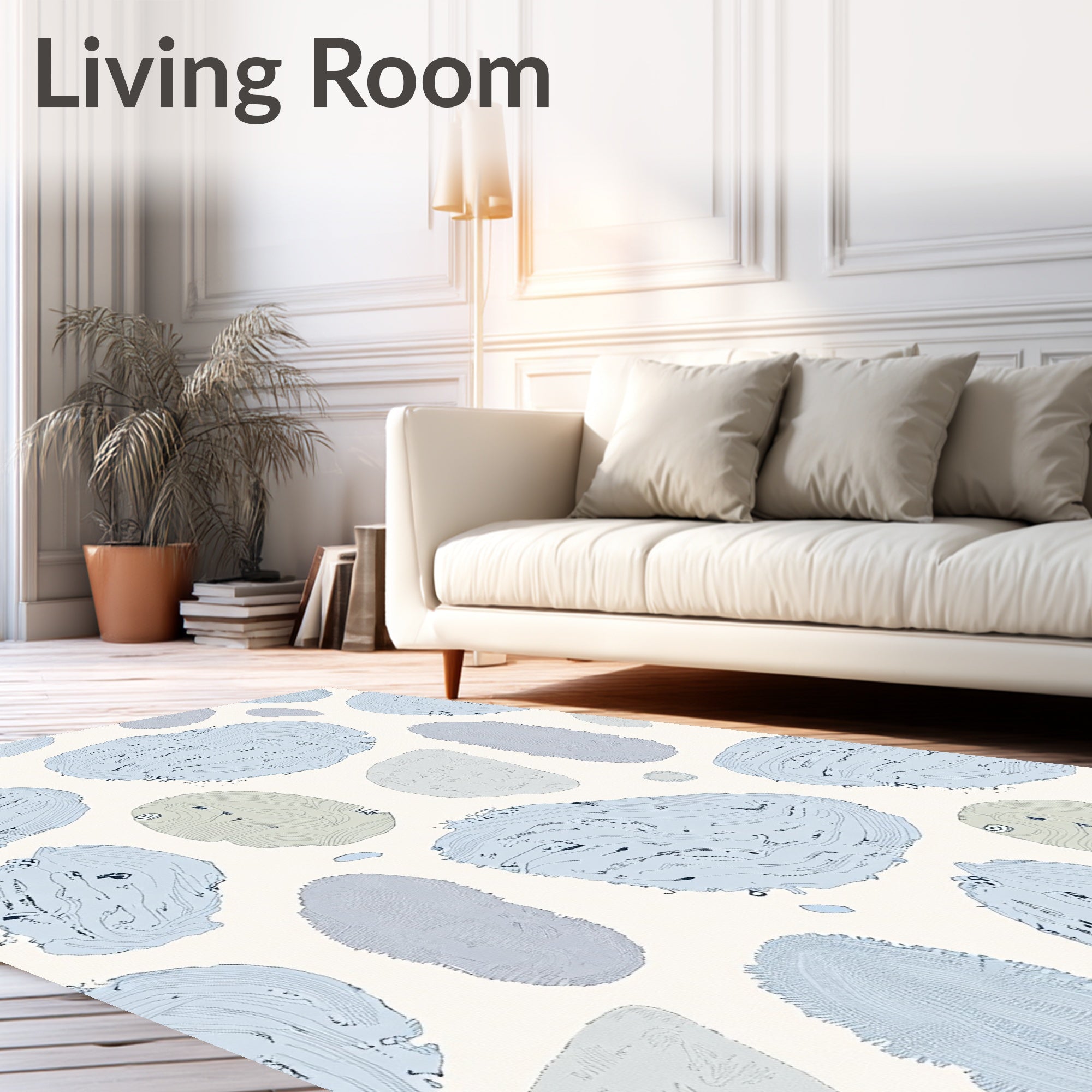 Abstract Blue Green Pebble Pattern Rug