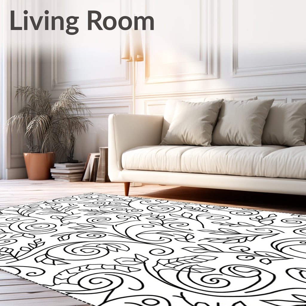 Filigree Swirl Botanical Pattern Design Rug