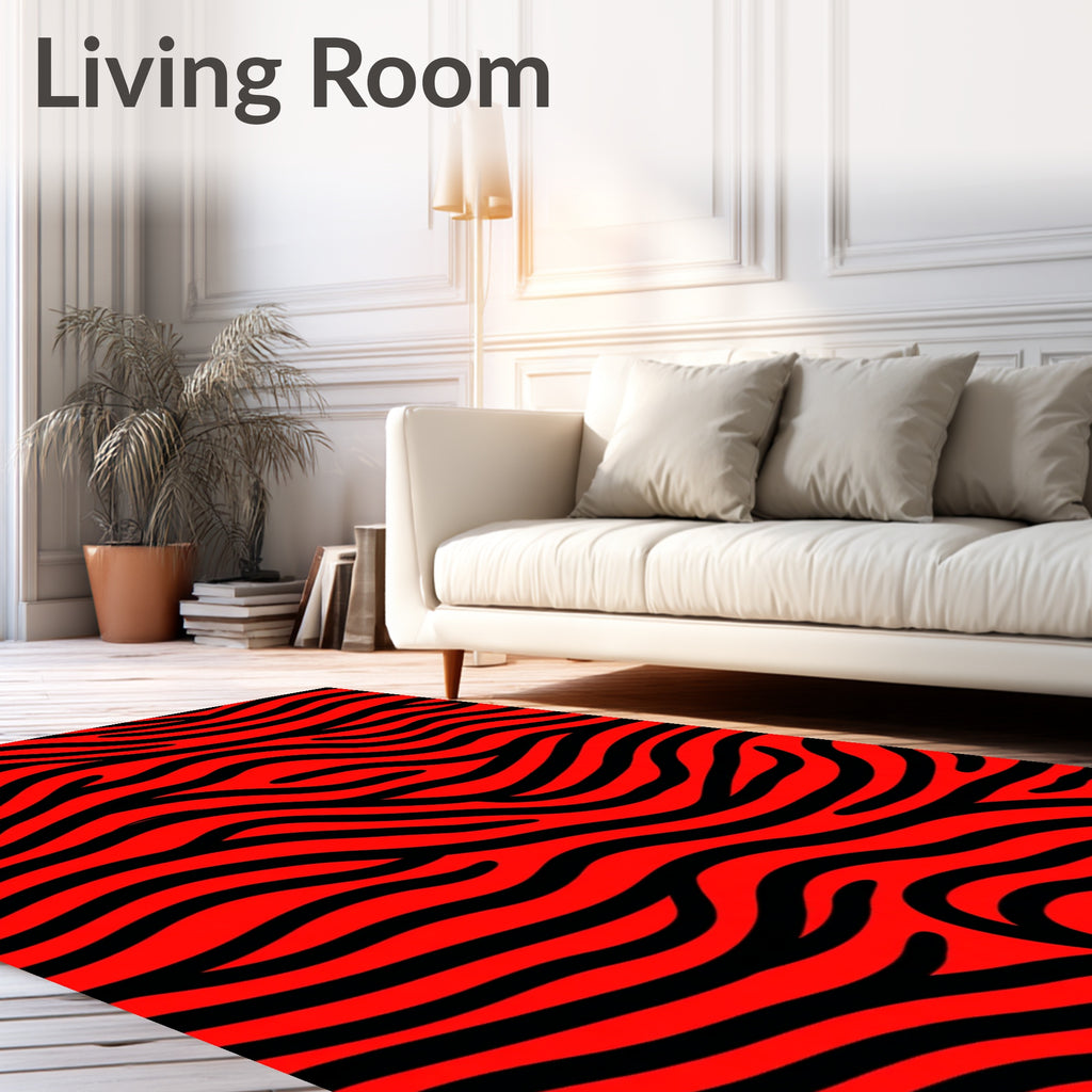 Vibrant Red Black Zebra Stripes Rug