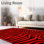 Vibrant Red Black Zebra Stripes Rug