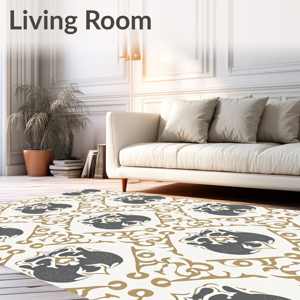 Ornate Gray Gold Geometric Design Rug