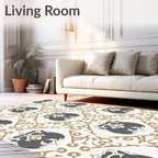 Ornate Gray Gold Geometric Design Rug