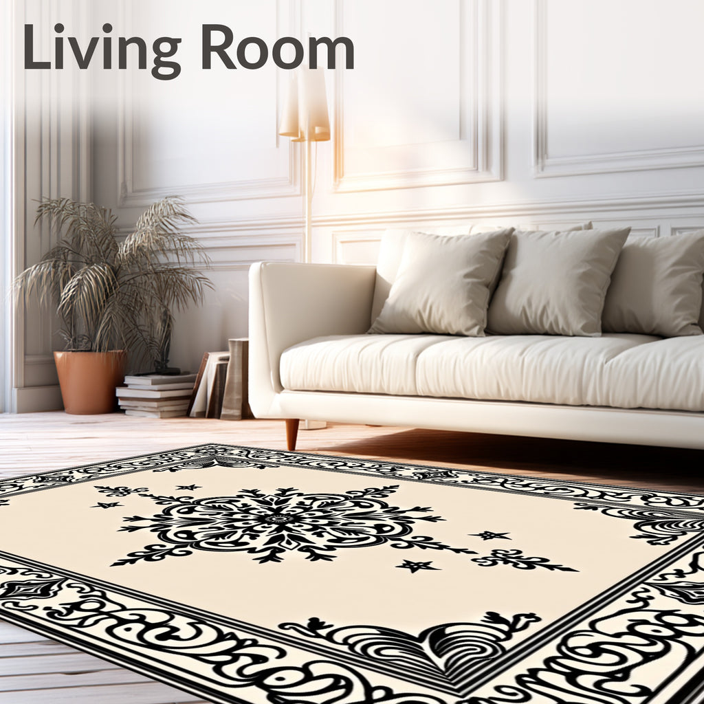Ornate Black Floral Medallion Design Rug