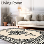 Ornate Black Floral Medallion Design Rug