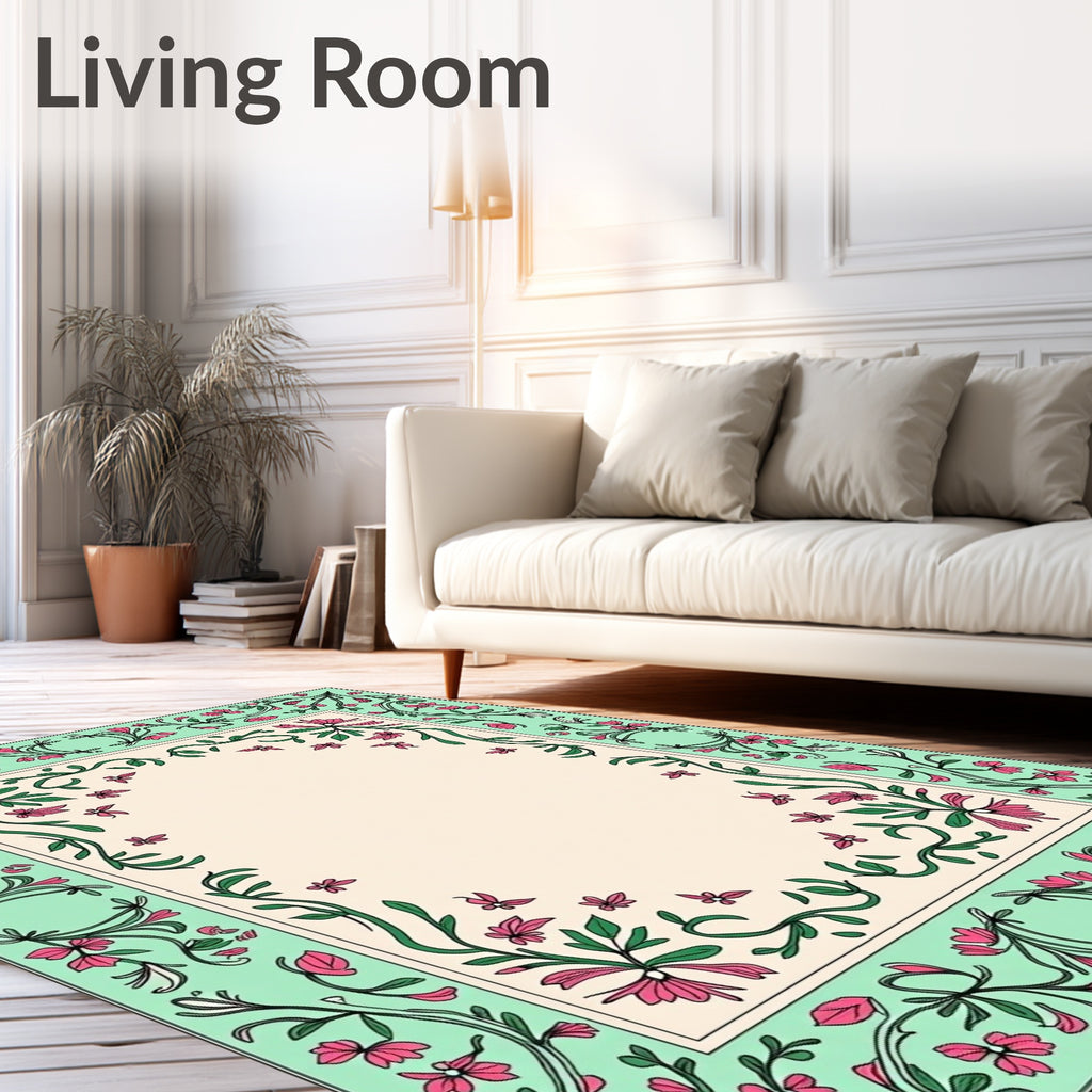 Elegant Floral Vine Border Design Rug