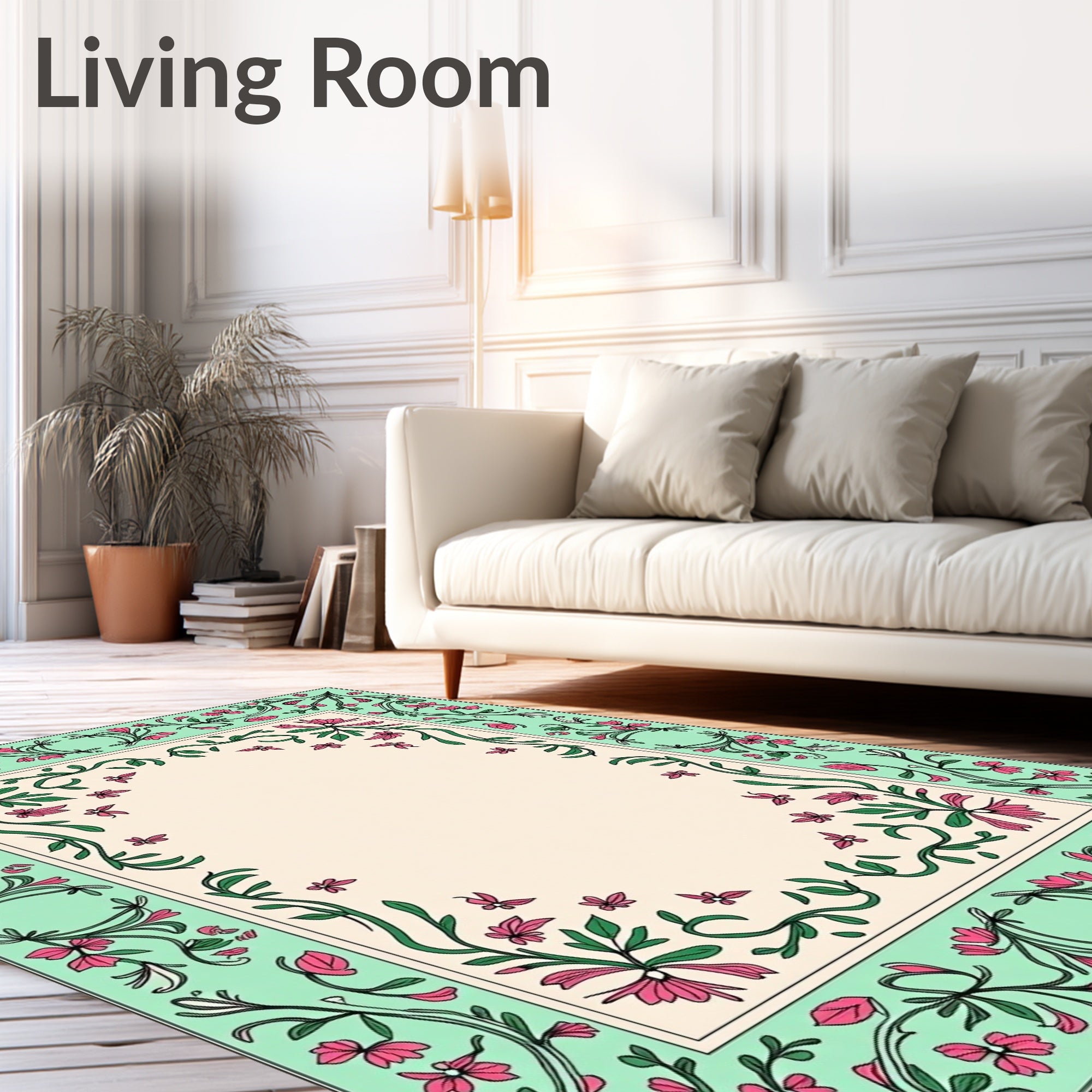Elegant Floral Vine Border Design Rug