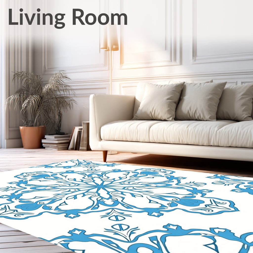 Elegant Blue Floral Mandala Design Rug