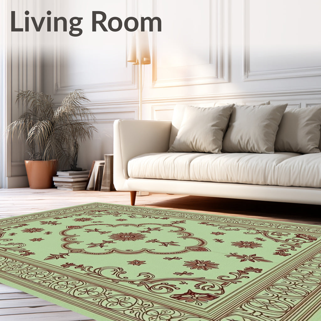 Ornate Swirl Floral Border Design Rug