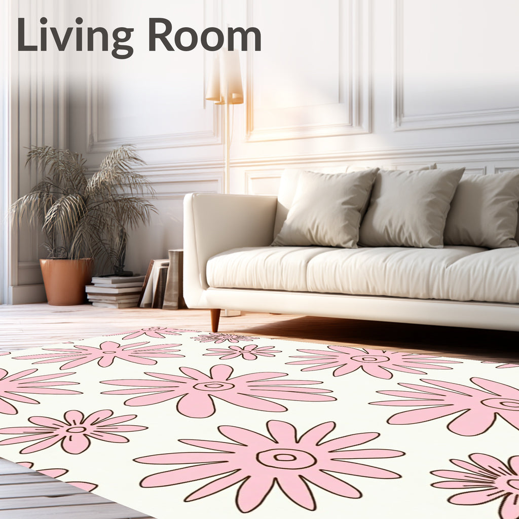 Pink Daisy Floral Pattern Rug