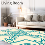 Teal Sunburst Faces Ivory Tile Rug
