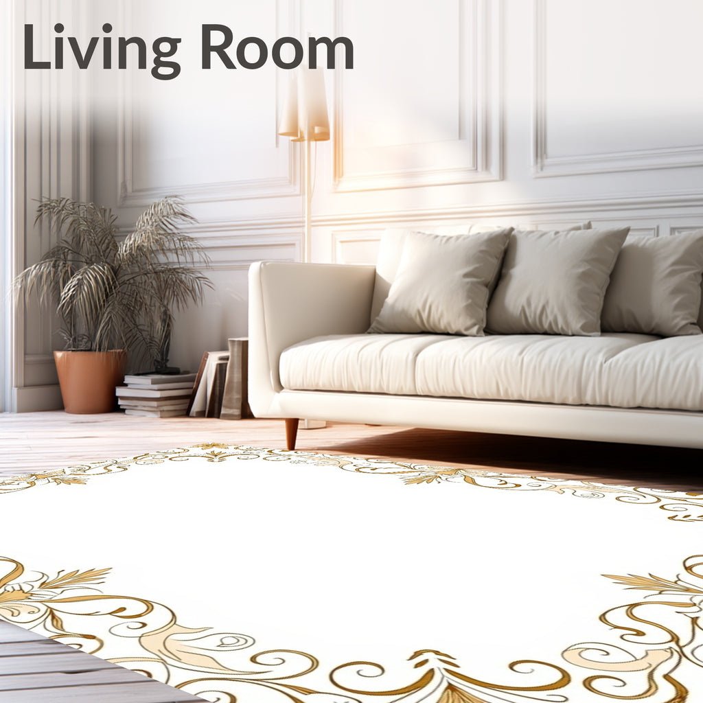 Elegant Gold Swirl Floral Pattern Rug