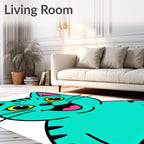 Whimsical Teal Cat Character Rug