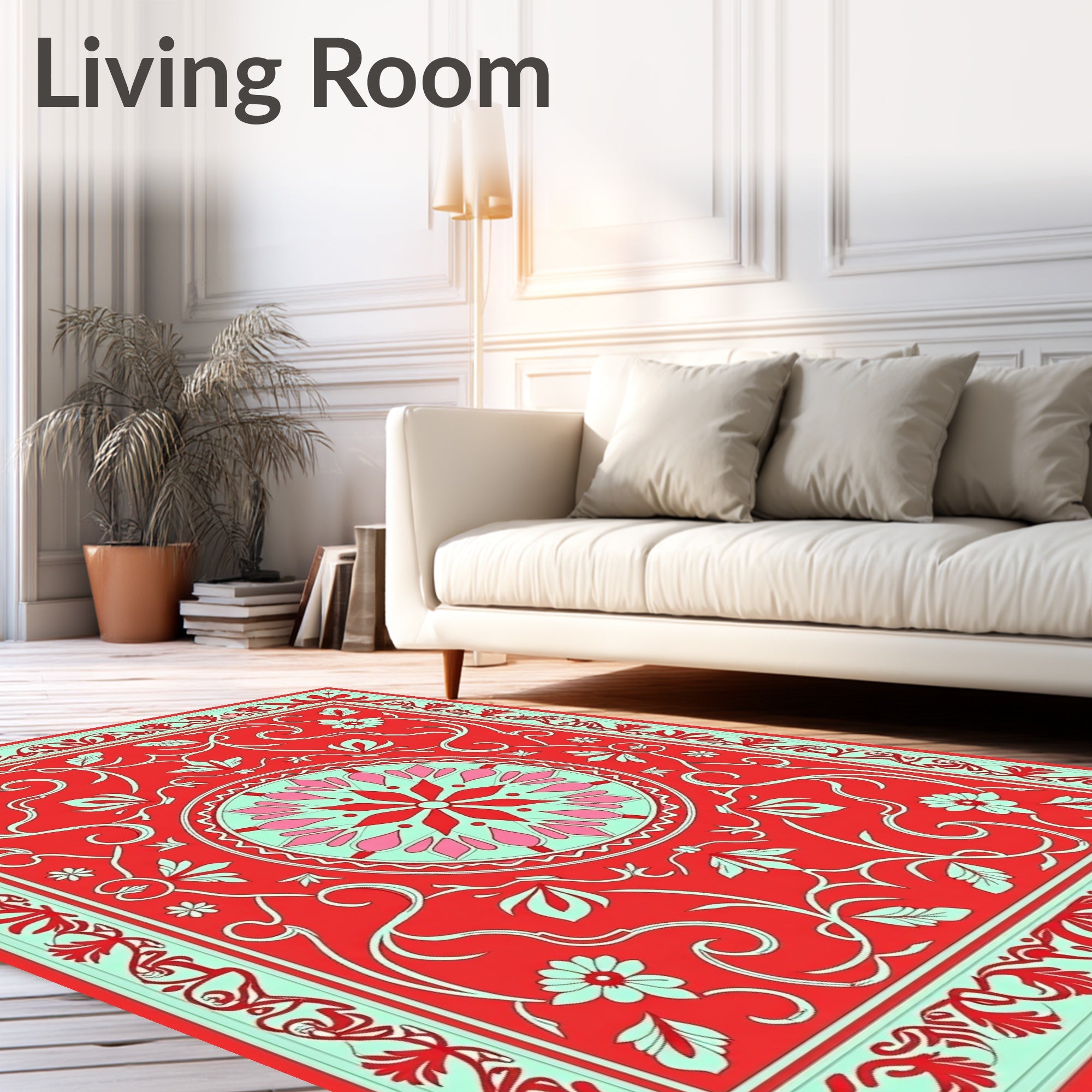 Red Floral Mandala Pattern Rug