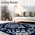 White Floral Filigree Damask Pattern Rug