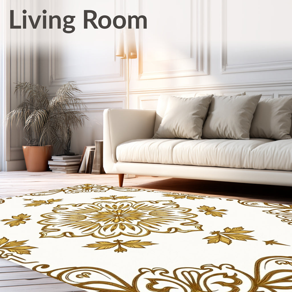 Ornate Gold Floral Mandala Pattern Rug
