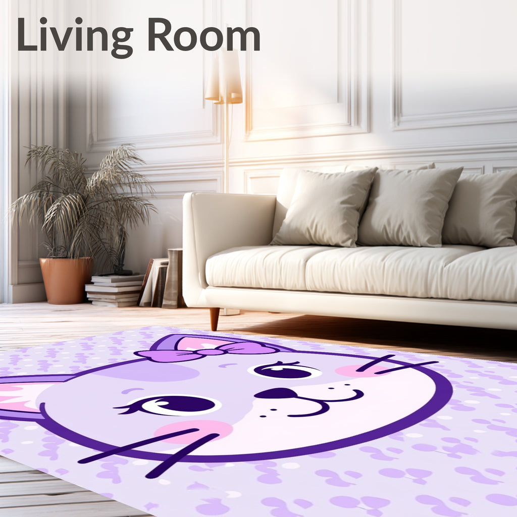 Cute Purple Kitty Bow Pattern Rug