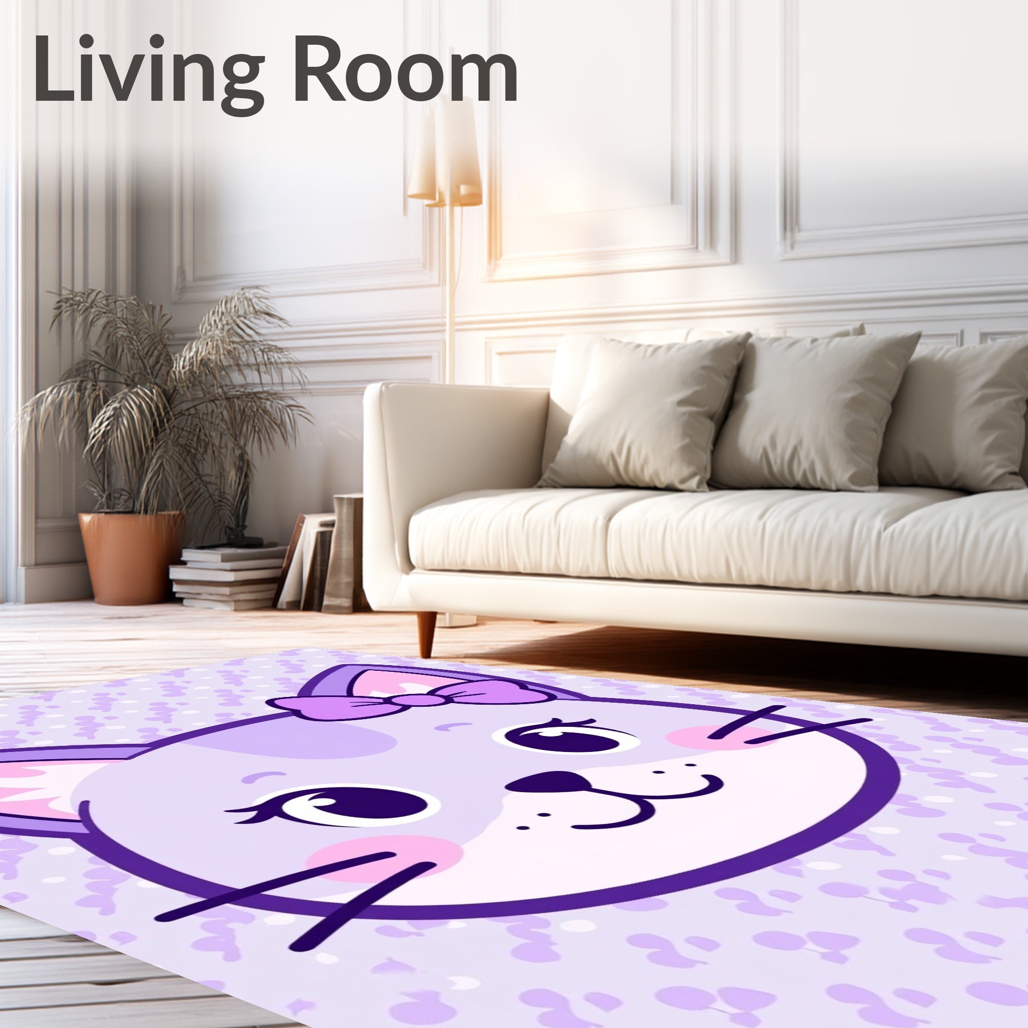 Cute Purple Kitty Bow Pattern Rug
