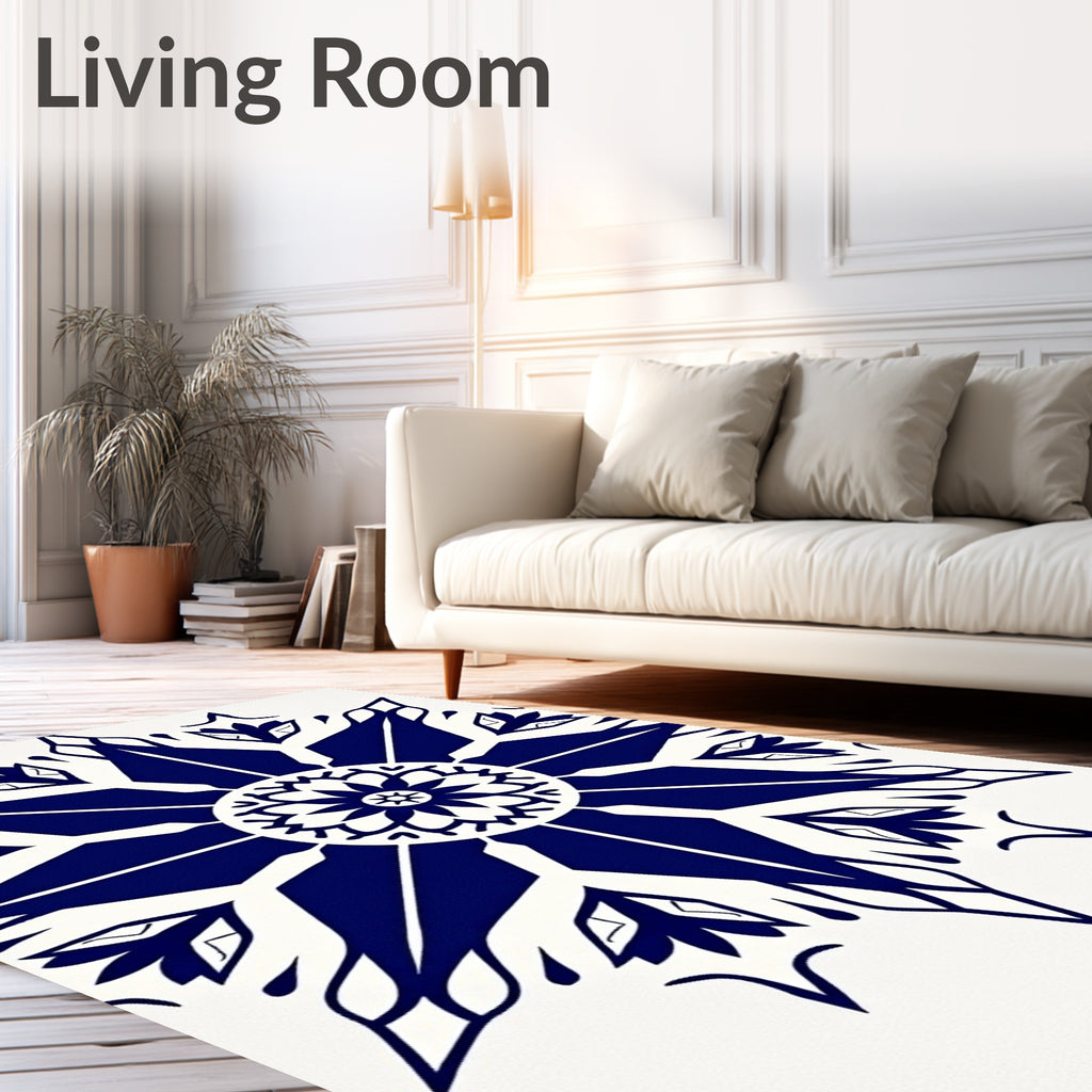 Navy Blue Starburst Floral Medallion Rug